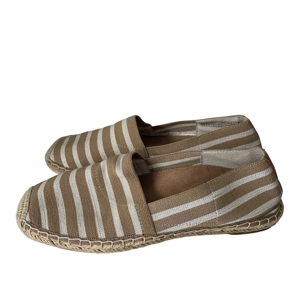 Vionic Valeri Tan White Stripe Espadrille Flats Size 9
